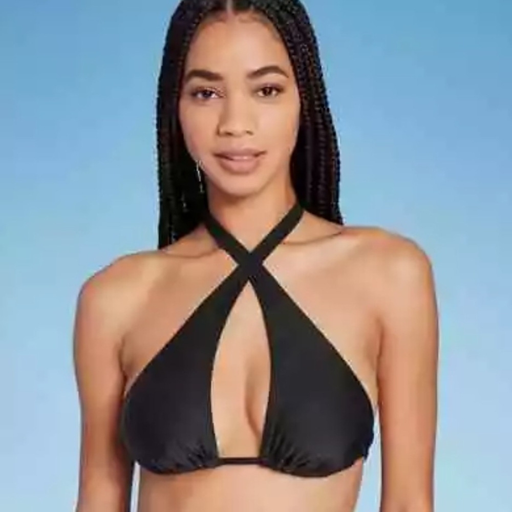 Black Halter Bikini Top With Different Front Options.
